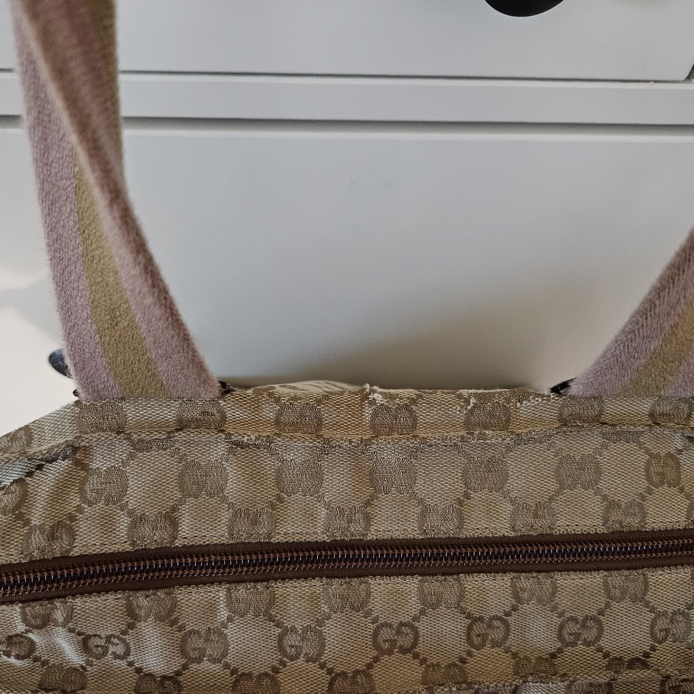 Gucci Tote Sherry Line Pink/Tan Webbing - Picture 8 of 10